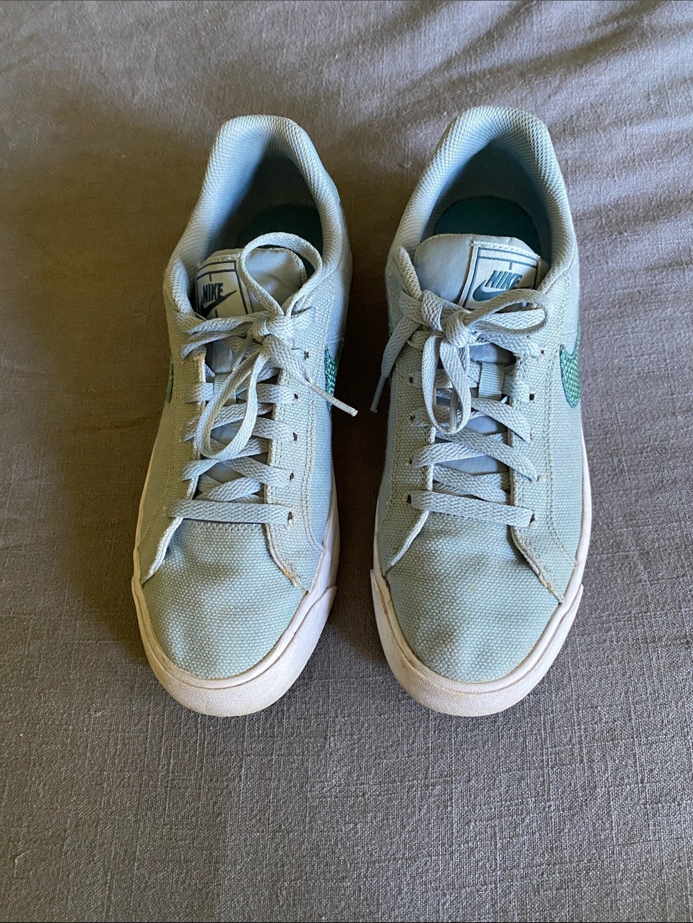 Nike Light Teal Canvas Sneakers with Mint Green Swoosh